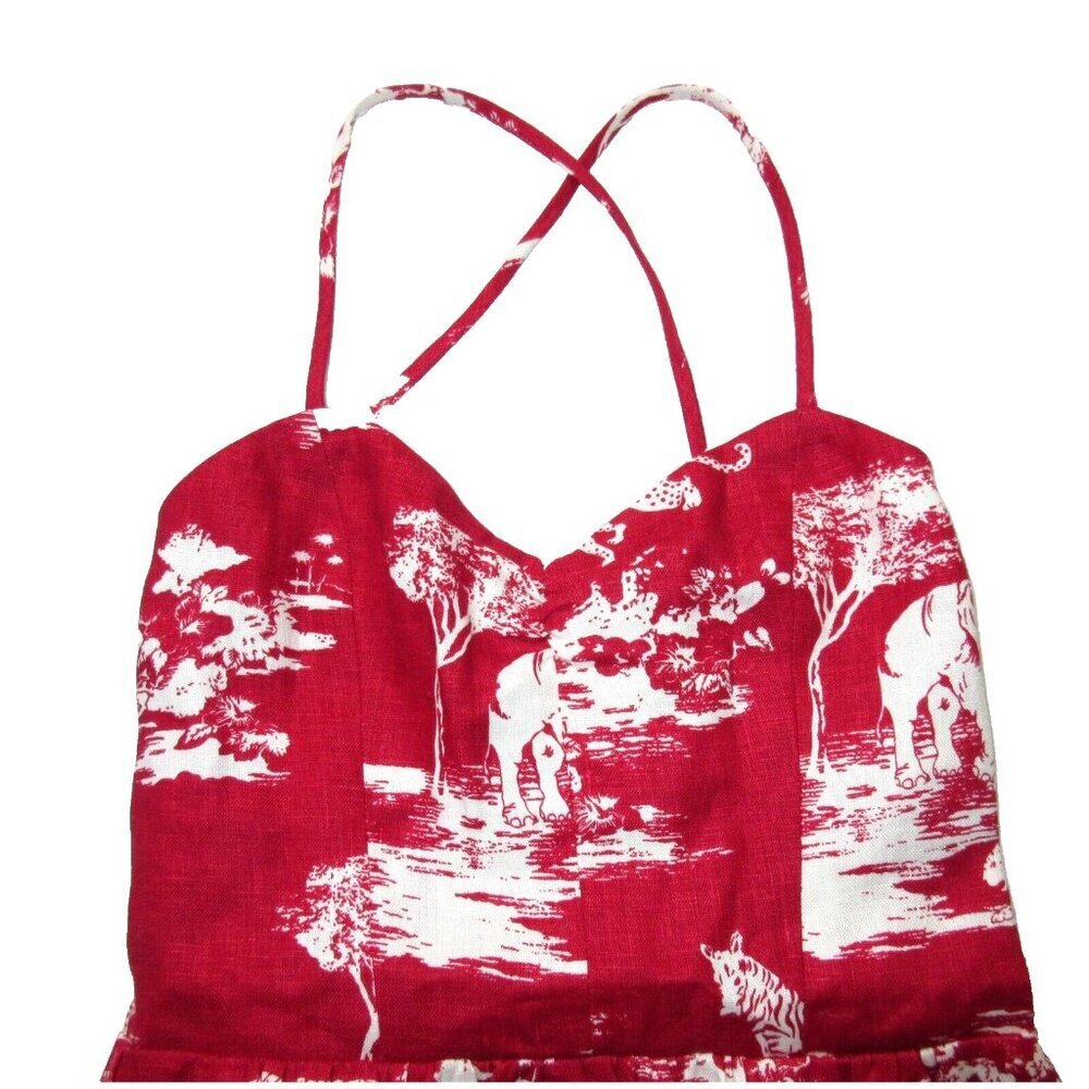 NWT Reformation Pepper in Wildlife Red White Linen Lace-up Back Midi Dress 2 - Picture 4 of 9